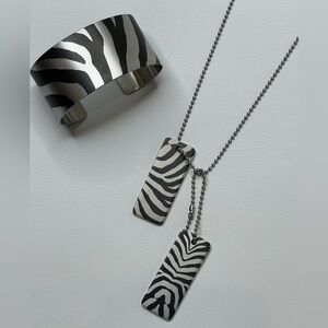 Tattooed Steel Zebra Handcrafted Large Bangle and Necklace Set